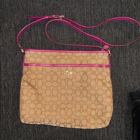 Coach Signature Tan and Purple Crossbody Bag - Picture 1 of 13